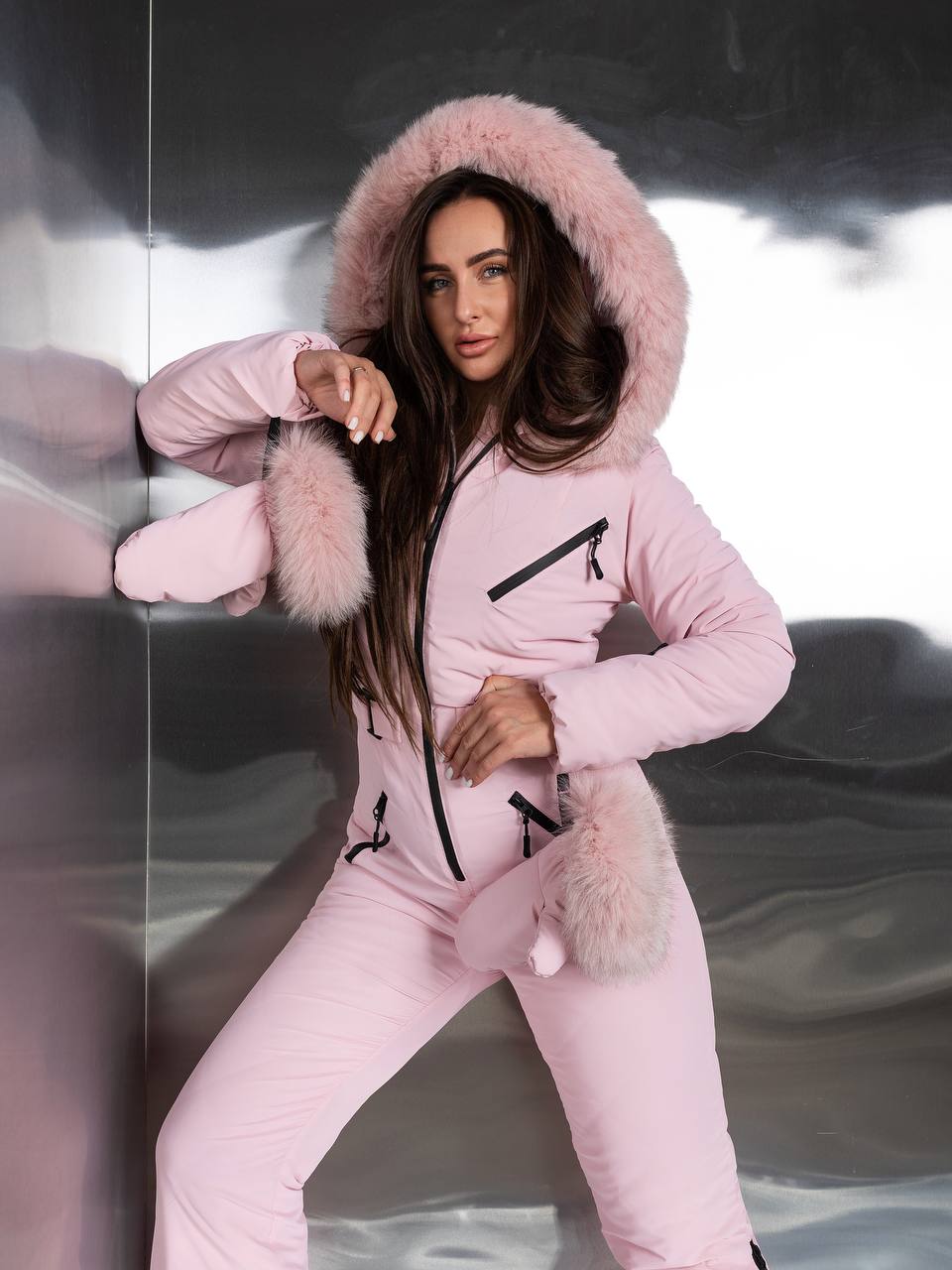 Dream Jumpsuit with Fox Fur – Pink