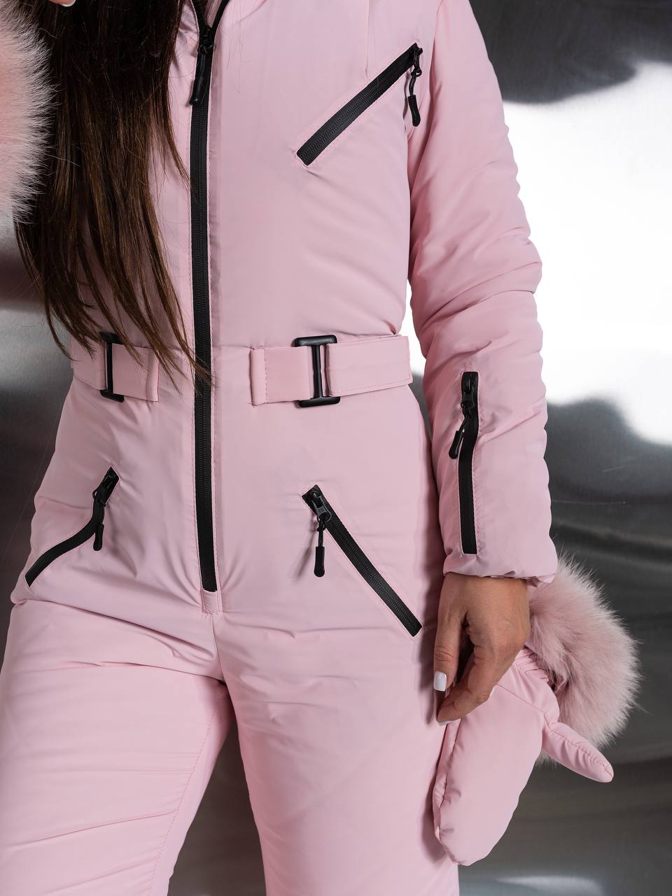 Dream Jumpsuit with Fox Fur – Pink