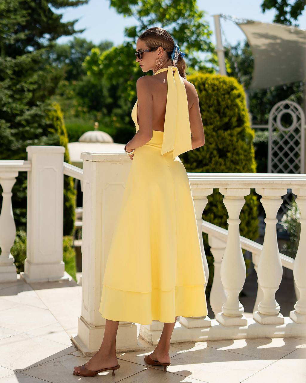 Plunging Neckline Backless Dress