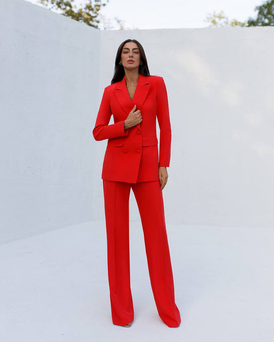 three-piece suit, lined jacket, top and pants