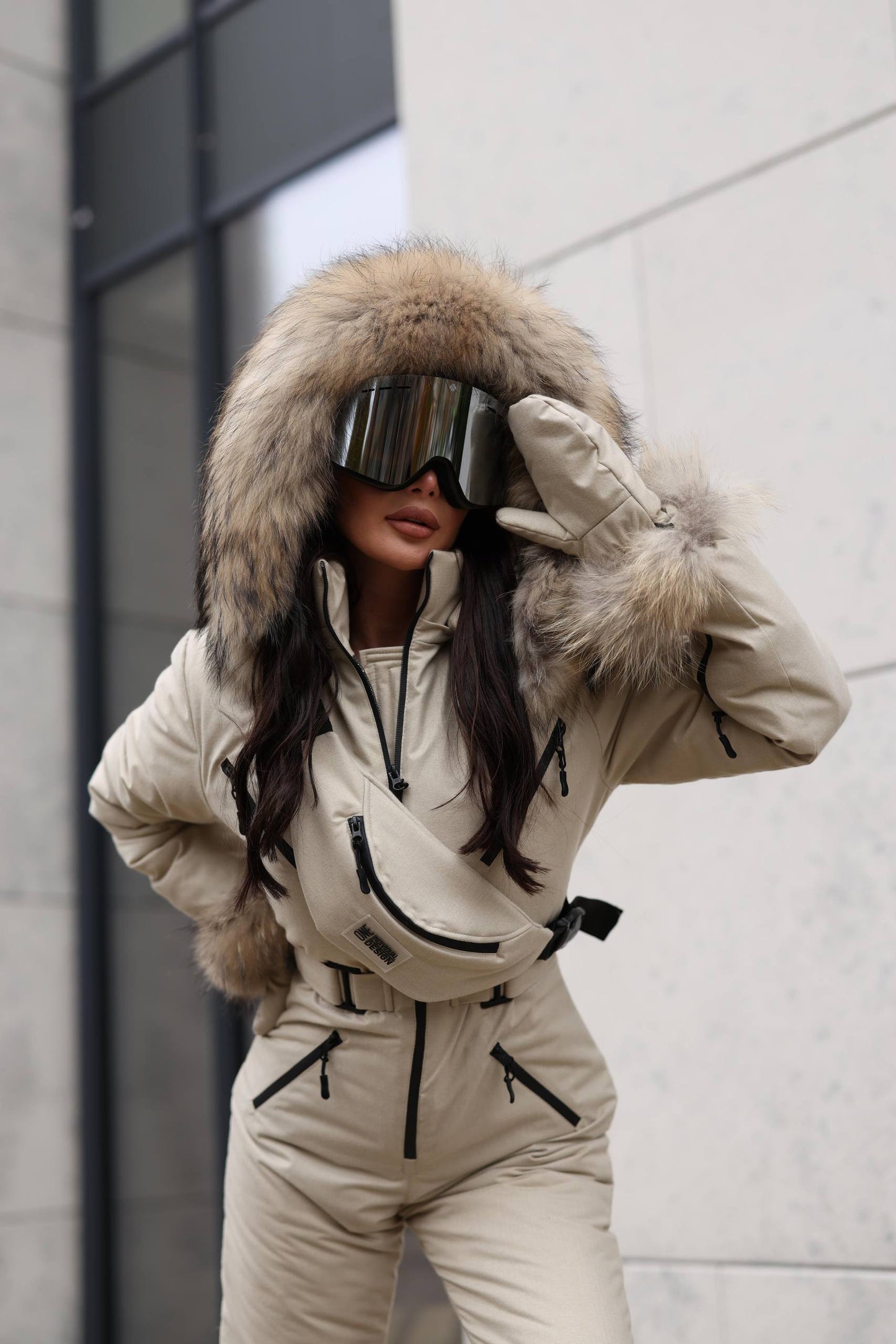 Women’s Luxury Ski Suit with Faux Fur | Waterproof Snow Overall | Winter Ski Jumpsuit Set with Mittens & Bag | Premium Skiwear